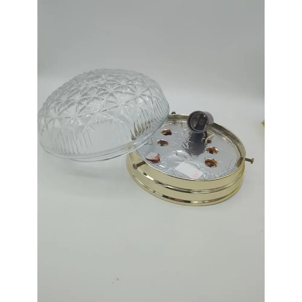 Retro Ceiling Light Fixture Flush Mount Brass Light Clear Glass Shade Vintage
